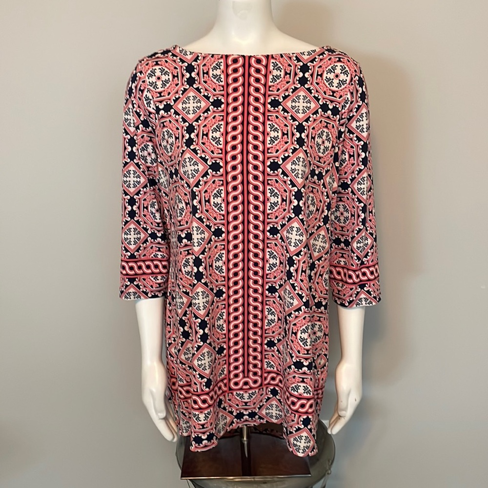 Charter Club Tunic Graphic Print in Coral, Blue and Off White Size 0X